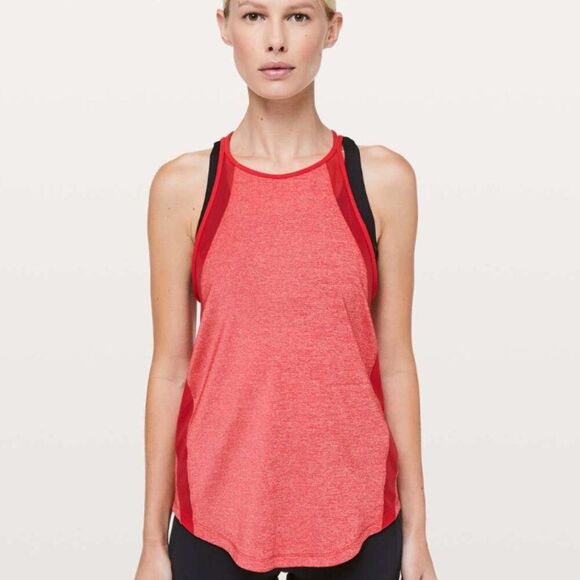 lululemon athletica Run Off-Route Tank Heathered True Red / True Red, PTP 17" - Picture 1 of 7